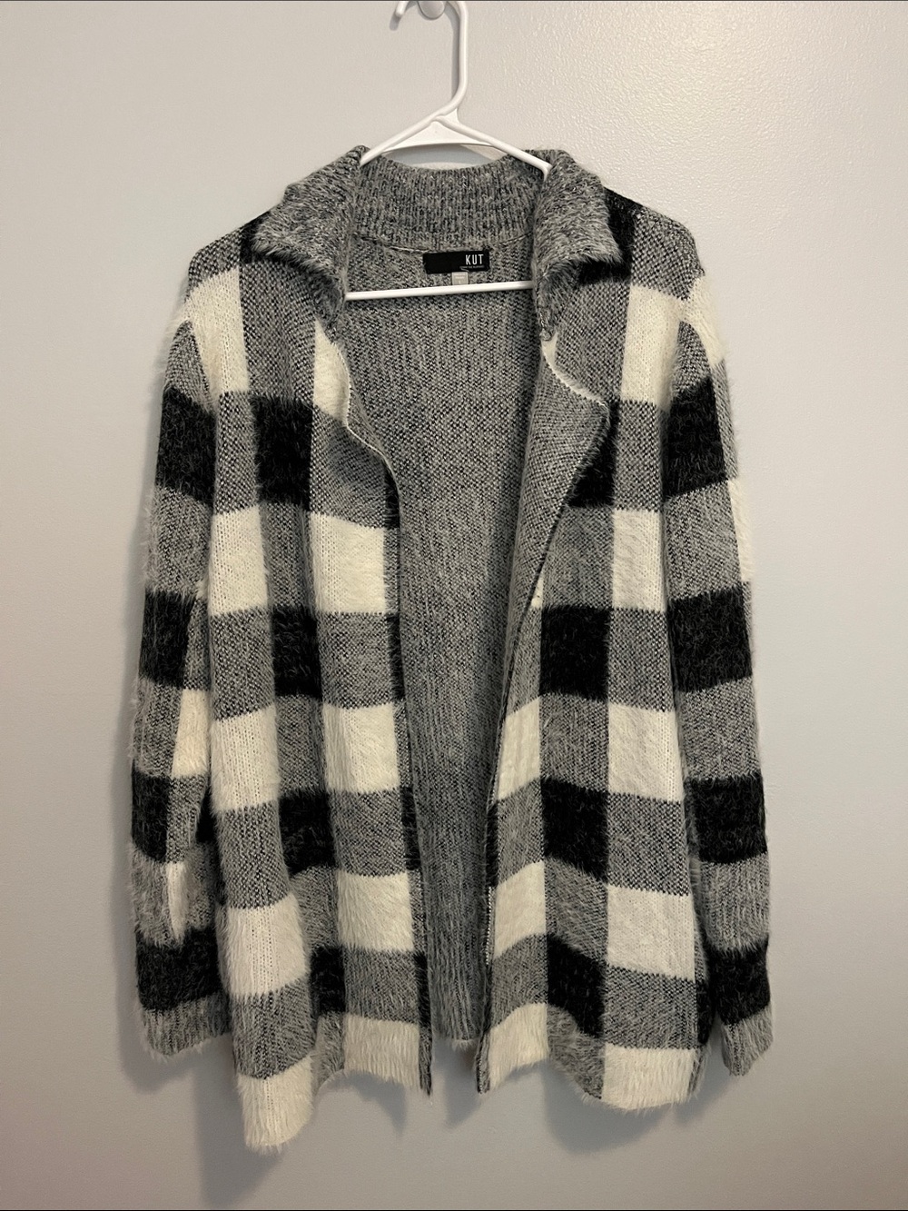 Kut from the Kloth Black, White & Gray Plaid Open-Front Cardigan